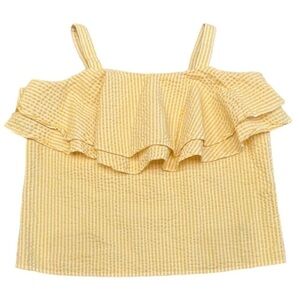 A New Day Womens Seersucker Ruffled Yellow & White Sleeveless Top, Size Small